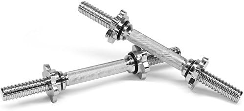 14" Adjustable Solid Chrome Steel Regular Dumbbells Barbell Handles Pair Set Pro Style Fitness Gear, Ergonomic Steel Handle, Threaded Steel Collar, Comfortable Grip