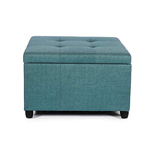Adeco Classic Square Seat Tufted Fabric Ottoman with Storage Chest and