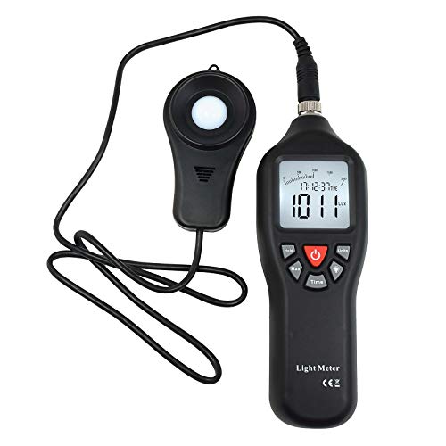 Digital Light Lux Meter with Data Logging FunctionMeasurement Range 0 to 200,000 Lux Auto Ranging Instrument Detachable sensors Used in The Home, Light Pollution Outdoors