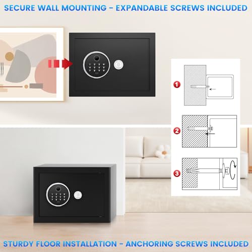 1.25 Cu Ft Fingerprint Safe for Home, Biometric Home Safe Box with Digital Keypad & Backup Keys, Large Steel Security Safe with Alarm System, Removable Shelf & LED Light for Cash Jewelry Documents