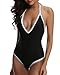 Tempt Me Women's One Piece V Neck Halter Vintage Sexy Backless Swimsuits Black L