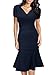 Miusol Women's Official V-Neck Retro Cap Sleeve Fitted Business Cocktail Dress,Navy Blue,Large