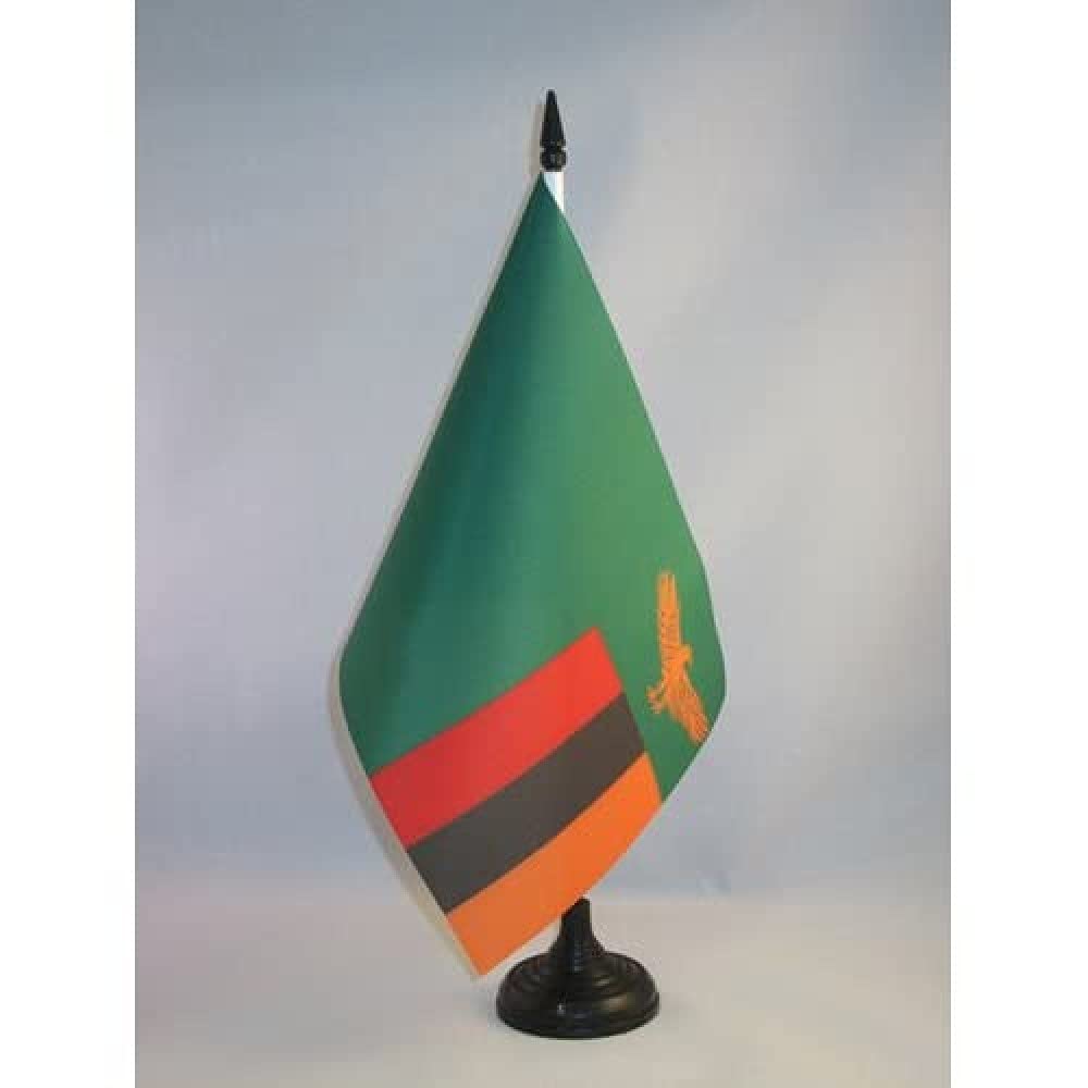 AZ FLAG Zambia Table Flag 5'' x 8'' - Zambian Office Decoration 100% Polyester 21 x 14 cm - Mini Desk Flag with Pole and Black Plastic Base