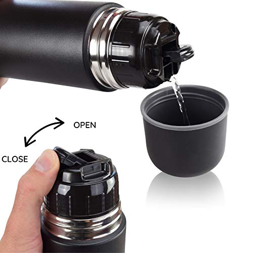 Milu Thermosflasche Thermoskanne Isolierflasche 1L, 750ml, 500ml - Isolierte Edelstahl Trinkflasche, 100% Auslaufsicher, Doppelwandisolierung (Schwarz, 1000 ml) – Bild 6