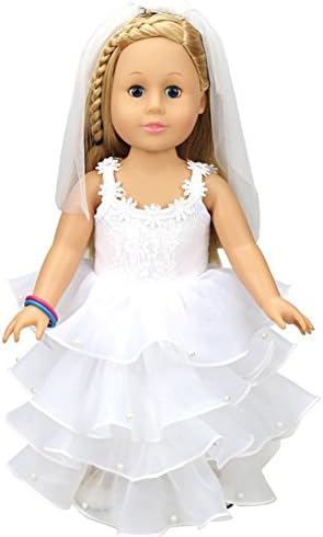 Hualong 2Pc White Pearl Princess Bride Wedding Dress Fits 18" American Girl Doll Clothes