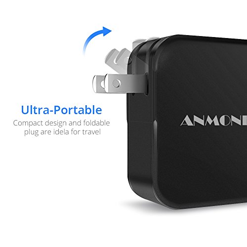 24W Dual USB Travel Wall Charger, ANMONE 2-Port fast charging Foldable Plug with Smart ID Technology mobile phone charger AC Adapter for iPhone X 6//8//7 Plus/, iPad Pro, Samsung S8 and more (Black) - Thumbnail 2