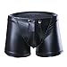CHICTRY Men's Black Leather Underwear Tight Boxer Briefs Wetlook Swim Shorts with Buckled Pouch X-Large