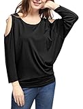 Allegra K Women's Scoop Neck Cut Out Shoulder Loose Batwing Top L Black