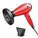 NITION Ionic Hair Dryer with Diffuser Attachment 1875 Watt Ceramic Negative Ion Blow Dryer Cool Shot Button 3 Heat/2 Speed Settings for Quick Drying,Compact size Lightweight,Red
