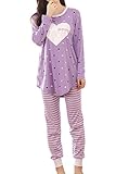 Lasher Women's Happy Heart Printed Sleepwear Sets Long Sleeve Pajamas Nightwear