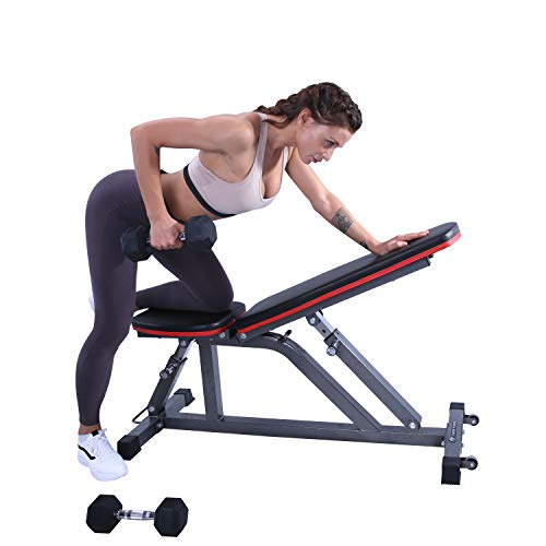 Finer Form Gym Quality Adjustable Weight Bench, Utility Bench, Flat Bench, Incline Bench and Upright Bench for Dozens of Exercises, Strength Training and Abdominal Workouts for Home Gym.