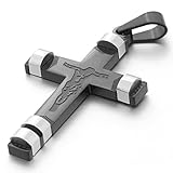 MENDINO Mens Womens Stainless Steel Cross Pendant Necklace Carved Juses Crucifix With 22 inch Chain
