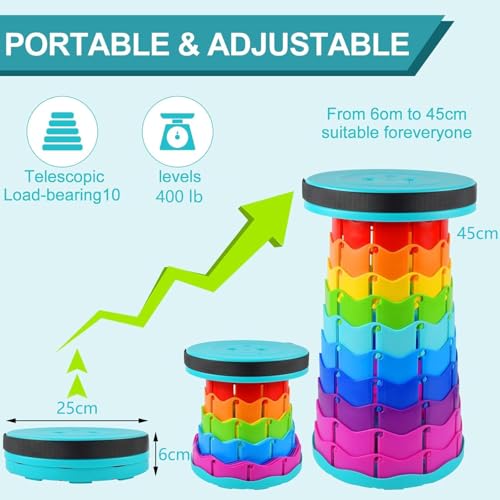 AUEJACKY Taburete Plegable Portátil, Altura Ajustable 6,5-45 cm, Carga Máxima 180 kg, con Cojín, Taburete de Camping para Adultos, Ideal para Pesca, Barbacoa y Uso Interior