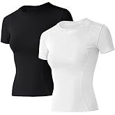 Loovoo Women Workout Shirts 1/2/3 Pack Athletic Compression Tee Dry Fit Yoga Gym Basic Tops