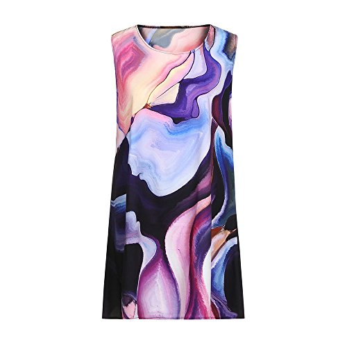 iYBUIA Summer Vintage Boho Women Loose Summer Sleeveless 3D Floral Print Bohe Tank A-Line Mini Dress(Purple ,M) - Thumbnail 3
