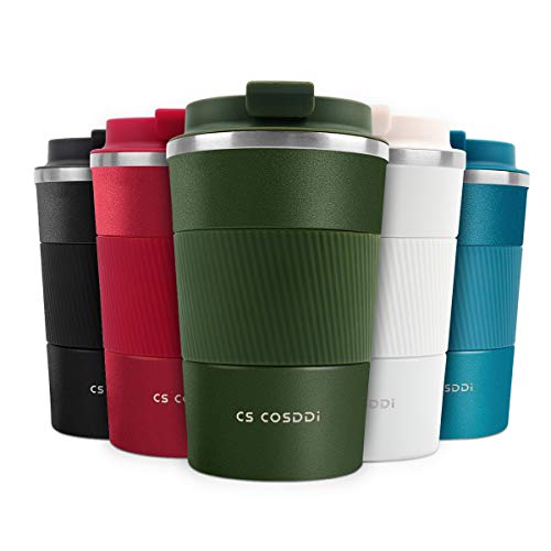 CS COSDDI Thermobecher- Isolierbecher, Edelstahl Travel Mug, 13oz/380ml Vakuum auslaufsicher Reisebecher mit Deckel, Autobecher, doppelwandig isoliert für, Wasser und Tee, Kaffee-to-go Becher