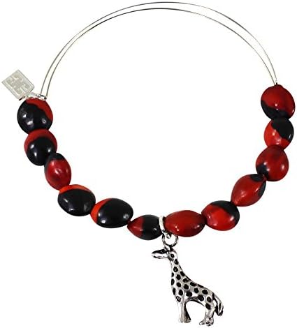 Peruvian Gift Giraffe Charm Expandable Bangle Bracelet for Women - Meaningful Good Luck, Prosperity, Love, Happiness with Huayruro Red Black Seeds - Ecofriendly Jewelry