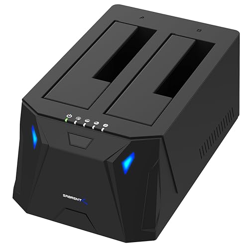 Sabrent USB 3.0 to SATA I/II/III Dual Bay External Hard Drive Docking Station for 2.5 or 3.5in HDD, SSD with Hard Drive Duplicator/Cloner Function [10TB Support] (EC-HD2B)