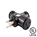 Uninex PS46 T-Shape 3-Outlet Adapter, Outdoor, Heavy Duty, UL Listed, Black, 3-Pack