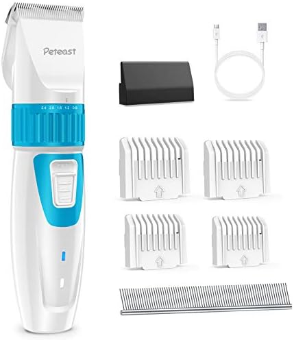Peteast Dog Clippers, Upgraded 2-Speed Pet Grooming Clippers, Low Noise High Power Trimmer Electric Professional Hair Clippers, Dog Grooming Kit for S/M/L Dogs Cats Pets