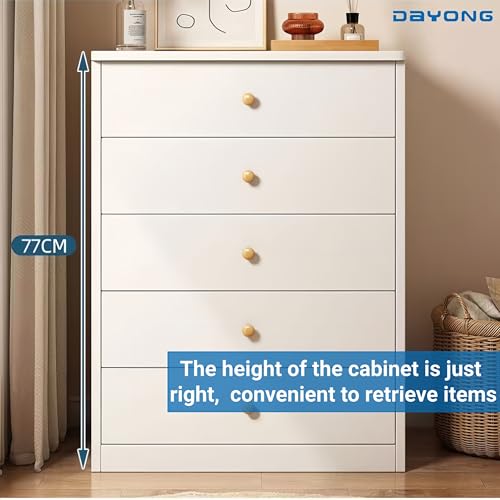 DAYONG 5 Chest of Drawers, Bedroom Chests of Drawer, Desk Chest of Drawer, Wooden Storage Cabinet, Modern Bedroom Furniture, Vertical Storage Drawers for Hallway Sofas Living Room. (white-60*32*77CM)