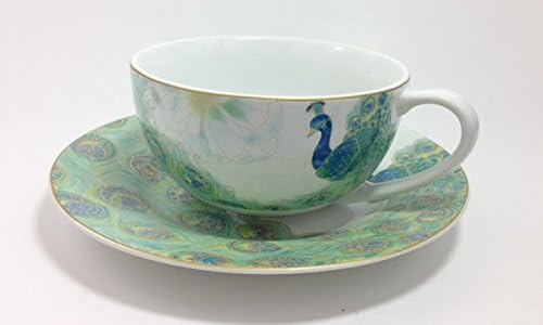 222 Fifth Lakshmi Peacock Fine Porcelain Multi-Purpose Large Cup & Saucer (doubles as Bowl & Plate)
