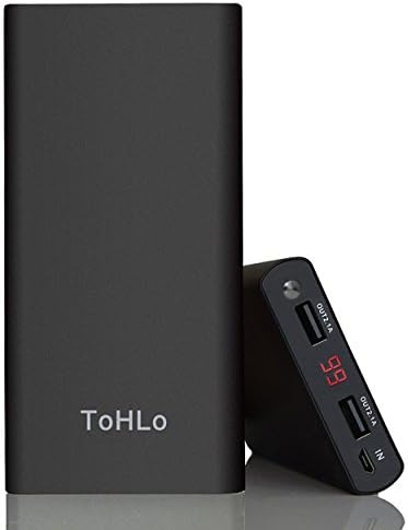 J TOHLO 20000mAh LED Display 4.2A Output 2 Port Portable Power Bank Battery Charger External Battery Pack for iPhone iPad Samsung Galaxy and Tablet(Black)