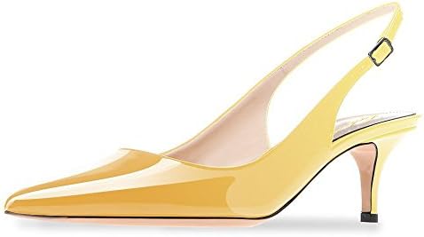 Lutalica Women's Kitten Heel Pointed Toe Patent Slingback Dress Court Shoes for Prom Party Weddding