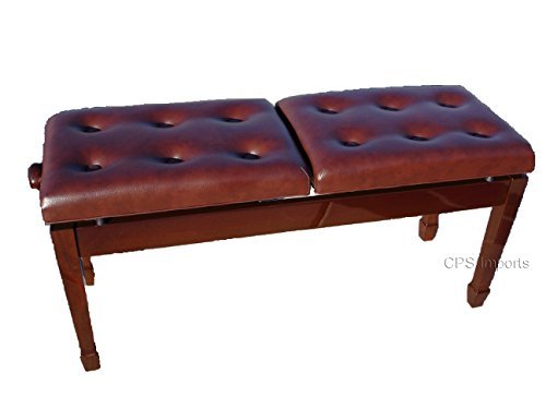 Adjustable Deluxe Duet Two Seated Double Artist Piano Bench in Walnut