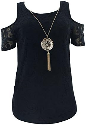 TMG New York - Women's Short Sleeves Off Shoulder Lace With Chain Tops - Black