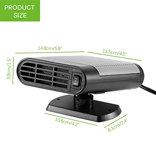 Powstro 12V Car Heater Fan 150W Portable Winter Warm Plug in Cigarette Lighter Fast Heating Windscreen Quickly Defroster Demister Defogger Air Cleaner, Black
