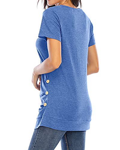 CIZITZZ Women\'s Short Sleeve V Neck T Shirts Tunic Tops Loose Fit Blue XXL