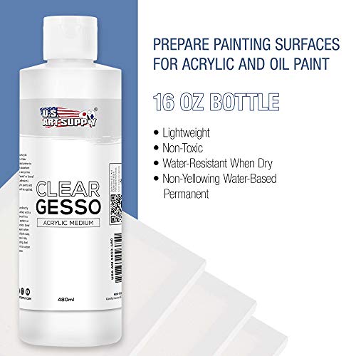 U.S. Art Supply Clear Gesso Acrylic Medium, 480ml Bottle 16 Ounce