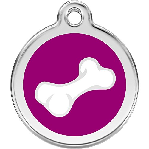 Red Dingo Personalized Diagonal Bone Pet ID Dog Tag (Large Purple)