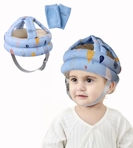 Baby Head Protector Infant Toddlers Safety Helmet Hat with Knees Pads for Walking Crawling Bumper Hat Baby Headguard Head Protective Cap Lightweight Breathable Adjustable