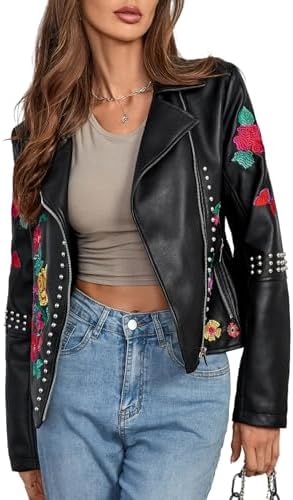 Bow Leather Jacket，Retro Bow Print PU Leather Coat Women Korean