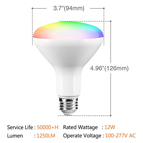 Smart Light Bulb, RGBCW Wi-Fi LED Bulb BR30[12W 1250LM] Dimmable Multicolored Lights, No Hub Required, Compatible with Alexa and Google Home, 100-150W Equivalent - Thumbnail 3