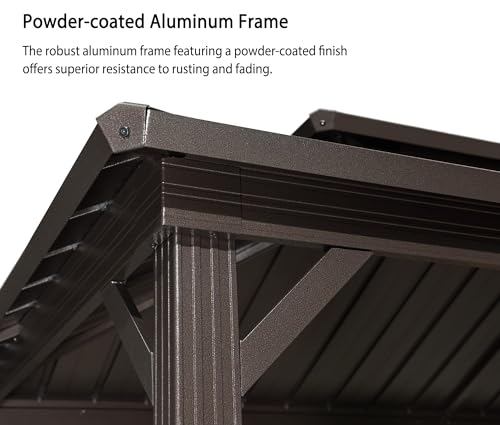PURPLE LEAF 6' X 9' Hardtop Grill Gazebo for Patio Permanent Metal Roof with 2 Side Shelves Deck Yard Tent Aluminum Garden Outside Sun Shade Outdoor BBQ Canopy, Brown