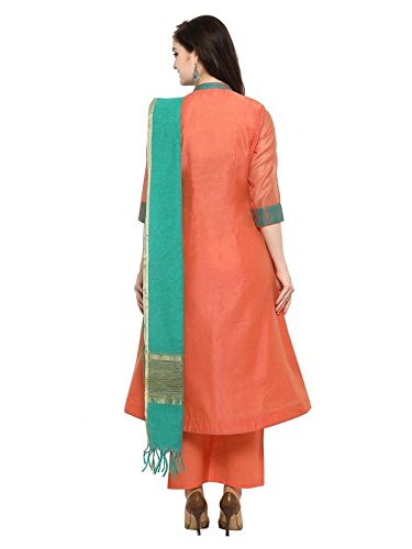 inddus peach solid chanderi cotton woven stylised salwar suit with dupatta (fully stitched)