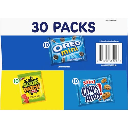 NABISCO COOKIES AND CANDY VARIETY PACK, SOUR PATCH KIDS SOFT & CHEWY GUMMY CANDY, OREO MINIS AND CHIPS AHOY! MINIS COOKIES, 30 SNACK PACKS