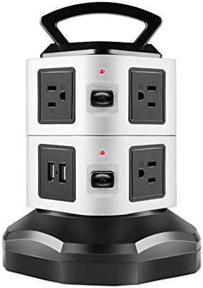 Oosta Tower Power Strip Surge Protector Plug Board with Individual Switches,Rotatable 7 Outlets with 2 USB with 6.5ft Retractable Cord
