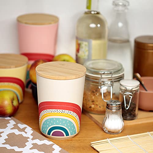 Puckator Somewhere Rainbow Medium Reusable Bamboo Composite Storage Jar. Home Kitchen Cereal Biscuits Pasta Rice, BPA & Phthalate, Recycled Silicone Seal Bamboo Lid 14.5x10.5x10.5cm