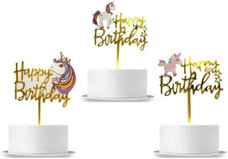 Vantoall Gold Glitter Unicorn Happy Birthday Cake Topper, Birthday Party Decoration Supplies,for Kids Boys Girls Birthday Party Decorations, 3 pcs