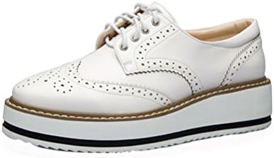LAIKAJINDUN Women's Wing Tip Derby Shoe Lace Up Platform Brogue Work Shoe White 7.5M US