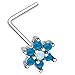 20g IP Gold Stainless Steel 8mm Opalite Gem Flower L-Shaped Nose Rings