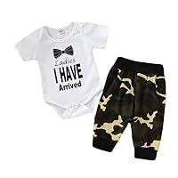 Sagton Toddler Letter Printed Romper Tops+Camouflage Pants 6M-24M Baby Boy Gril Clothes Set