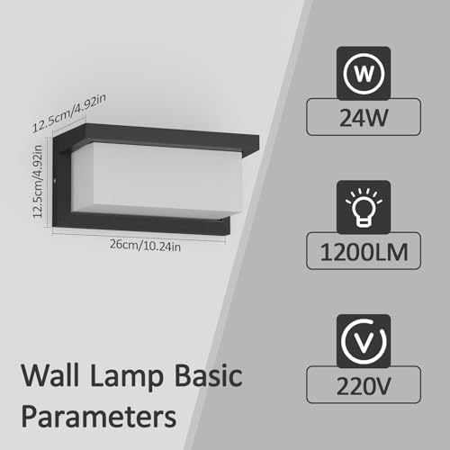 Klighten 24W LED Outdoor Wall Light, 3000K, IP65 Waterproof Wall Light, Modern Aluminum, Suitable for Indoor Outdoor, Deck, Patio and More. Black