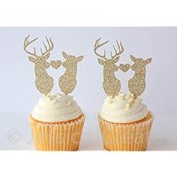 Deer Cupcake Toppers, Antler Cupcake Toppers, Rustic Party Decorations, Cupcake Toppers, Gold Party Decor, Qty 12