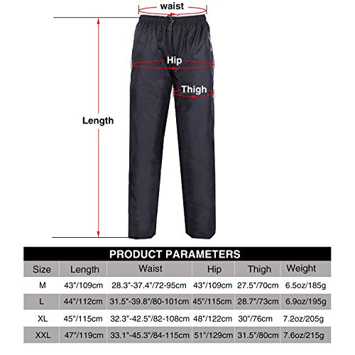 REDCAMP Unisex Rain Pants Waterproof Lightweight with Side Zipper