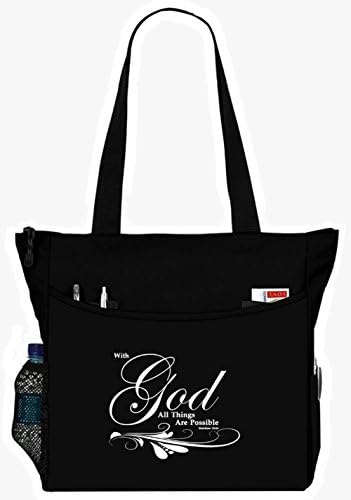 Matthew 19:26 With God All Things Are Possible Tote Bag Christian Bible Cover Verse Church Office School Travel Gym Book Organizer - Black